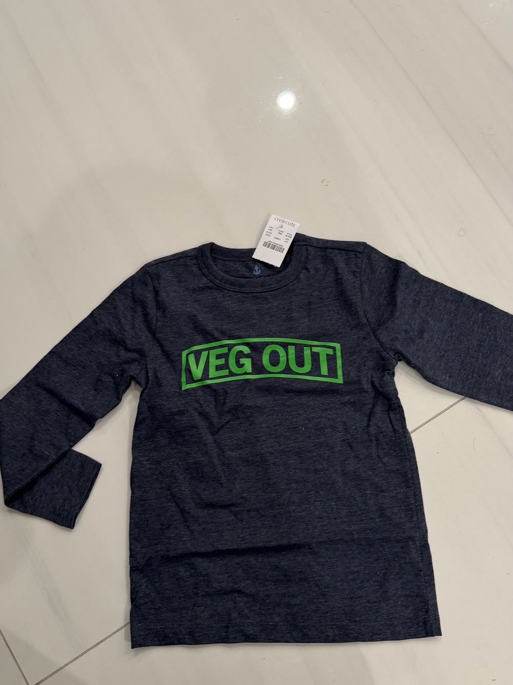 Kids JCrew- 'Veg Out' Long Sleeve Tee - Navy with Green Print
